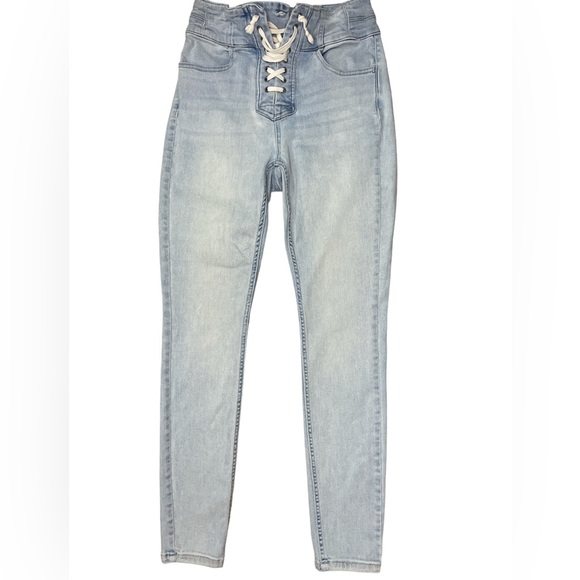 We The Free CRVY Lovers Knot Lace-Up Light Wash Jeans‎ Women's Size 28 - Picture 1 of 11